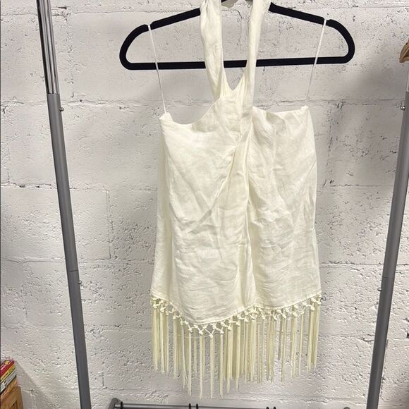 ZARA White Halter Top with Fringe Size Small - NWT - Picture 1 of 5